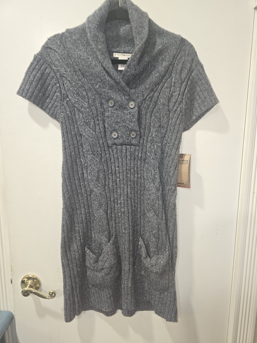 Ruff Hewn Gray Cable-Knit Shawl-Collar Sweater Tunic